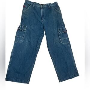 Vtg 90s Faded Glory Straight Leg Relaxed High Rise Cargo Denim Jeans 36